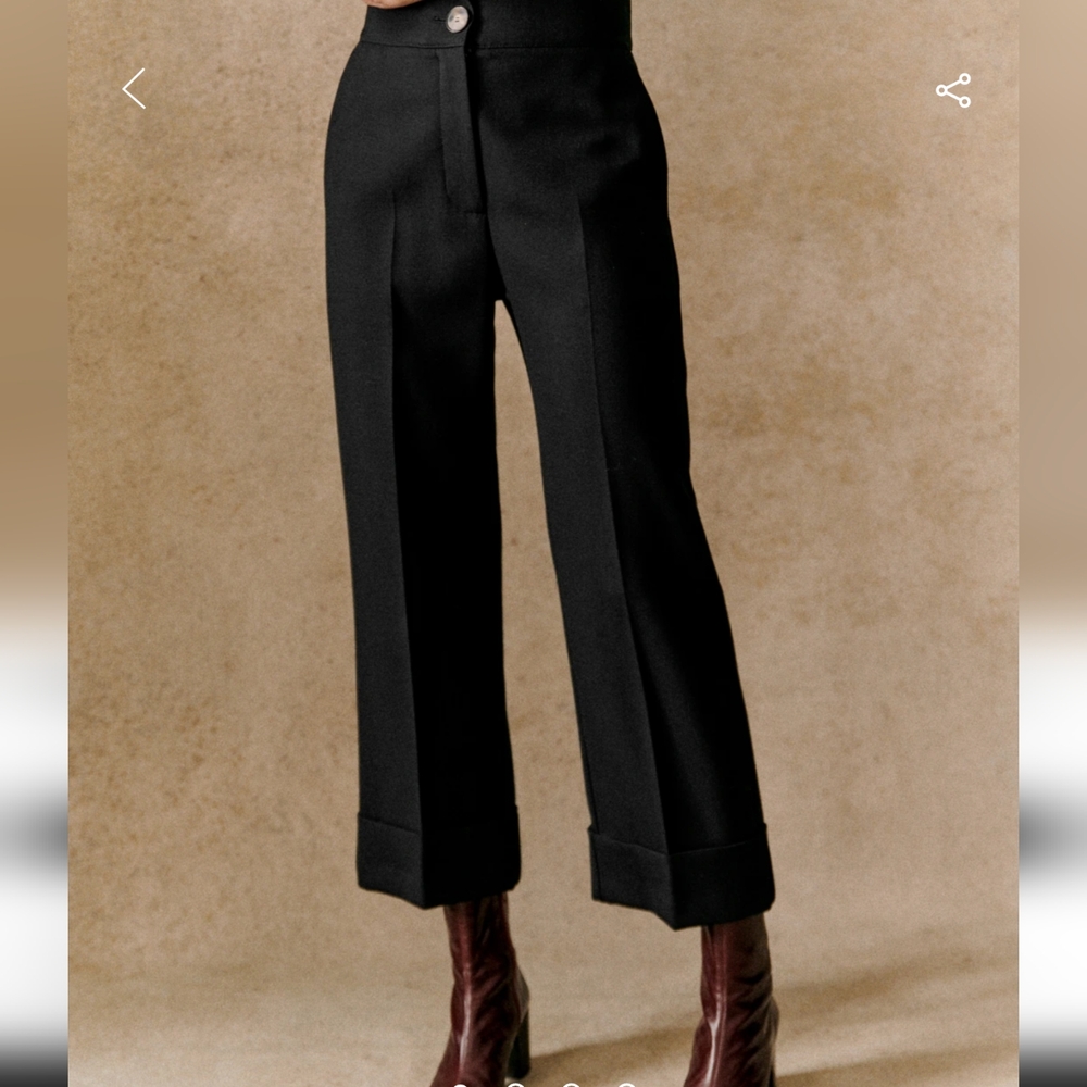 Sezane Black Cropped Wide-Leg Trousers - Picture 3 of 6